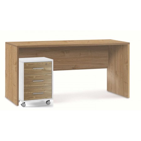 Cassettiera da Scrivania Ruote Bianco Noce 3 Cassetti con Chiave Ufficio