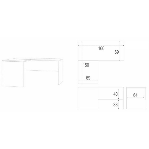 Mobile Scrivania 160x150 cm Sinistra Cemento Moderna ad Angolo Ufficio