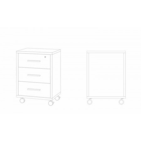 Cassettiera da Scrivania Ruote Bianco Noce 3 Cassetti con Chiave Ufficio