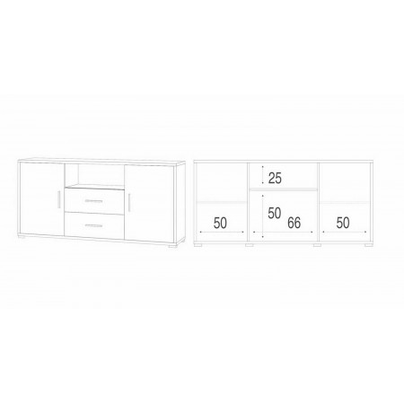 Mobile Bianco Nero 2 Ante con 2 Cassetti Credenza Contenitore in Legno Tv