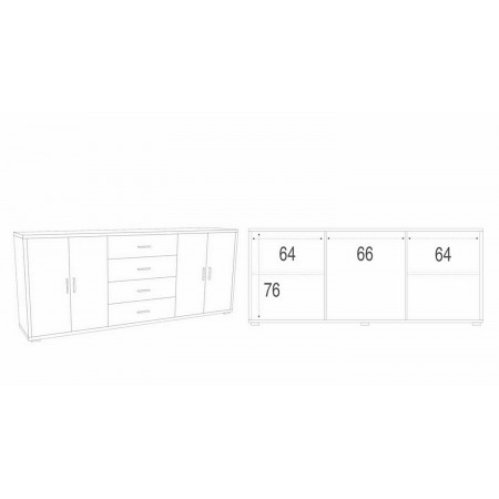 Credenza Armadio Noce 200 cm Basso 4 Ante 4 Cassetti in Legno Tv