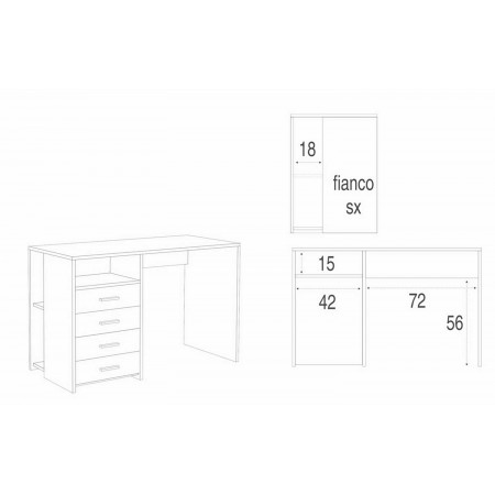 Mobile Scrivania 120 cm Bianco con Cassettiera Grande Ufficio Cameretta