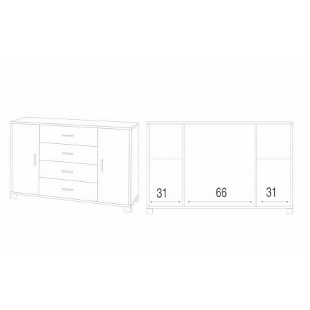 Madia Noce Bianco Mobile Credenza 2 Ante 4 Cassetti Contenitore Salotto