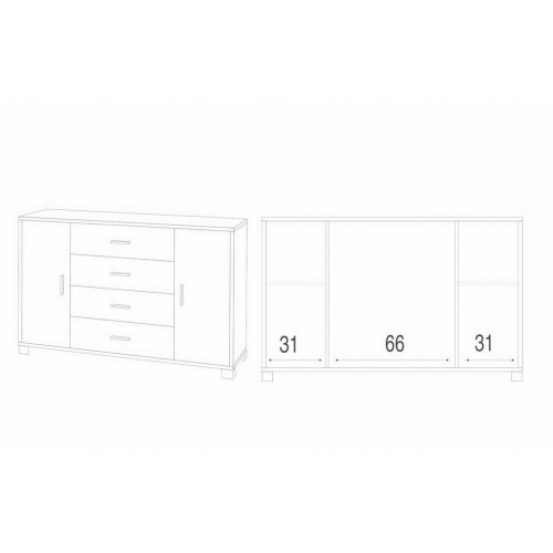 Credenza 2 Ante 4 Cassetti Mobile Madia Nero Noce Contenitore Salotto