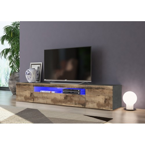 Mobile 200 Basso Porta TV Soggiorno Ardesia Acero con 2 Ante a Ribalta