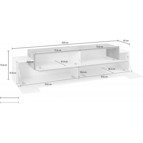 Porta TV Bianco Credenza con Ante a Ribalta 200 Mobile Basso Soggiorno