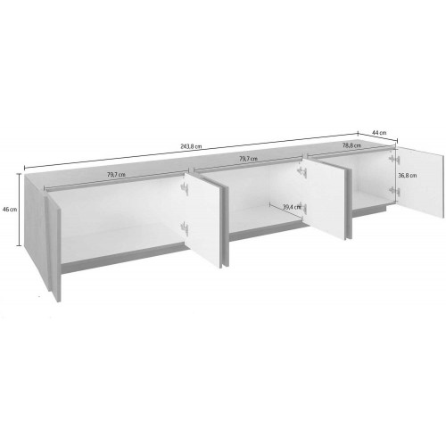 Porta TV Moderno Bianco 240 Basso Mobile Soggiorno Anta Battente Credenza