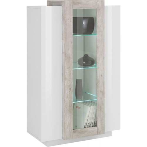 Credenza Vetrina con 3 Ante Mobile Moderno da Ingresso Bianco e Cemento