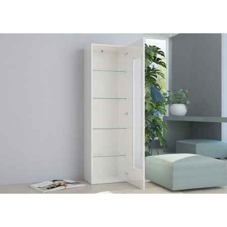 Vetrina a 1 Anta Mobile con 4 Ripiani Credenza da Ingresso Bianco Lucido