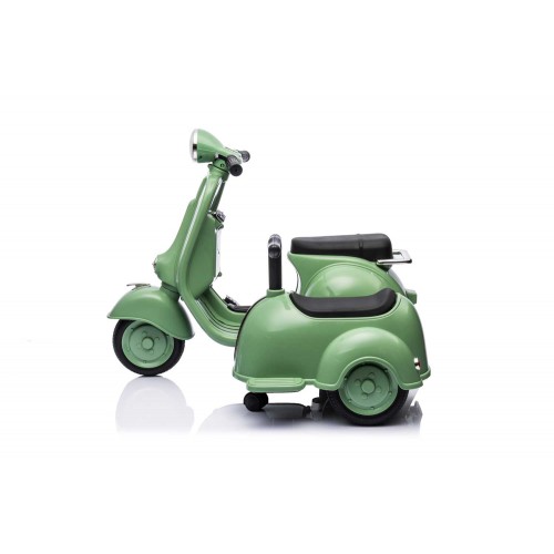 Piaggio Vespa Mini Verde a Batteria 6 V con Sidecar Elettrica da Bambini