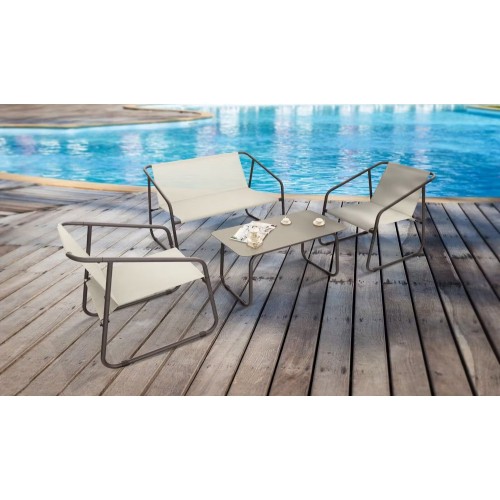 Salottino da Giardino Set con Tavolo Divano e 2 Poltrone in Acciaio