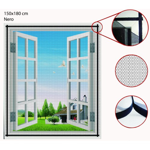 Zanzariera con Biadesivo 150x180 Anti Zanzare per Porte Finestra Nero