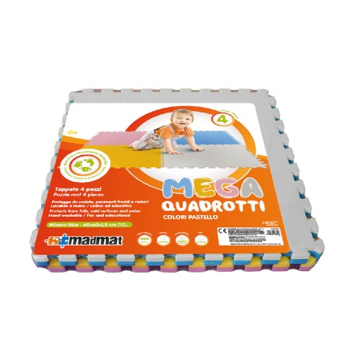 Tappeto Puzzle Componibile 60x60 con 4 Pezzi Colori Pastello Bimbi