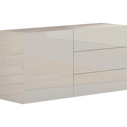 Credenza 110 cm Mobile con 3 Cassetti e 1 Ante Madia Bianco Lucido