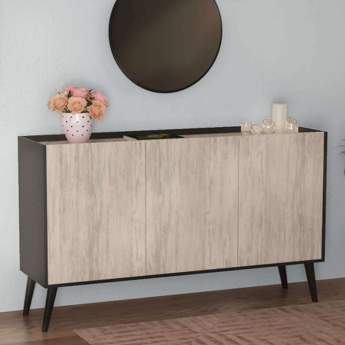 Madia da Soggiorno in Legno Credenza da Ingresso 3 Ante Antracite e Pino