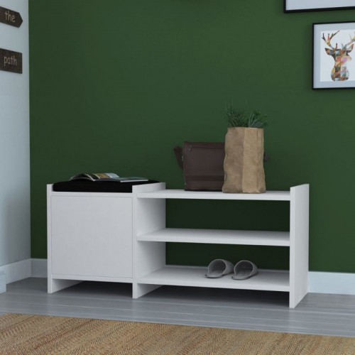 Panca Portascarpe con Cuscino Imbottito in Legno Mobile da Ingresso