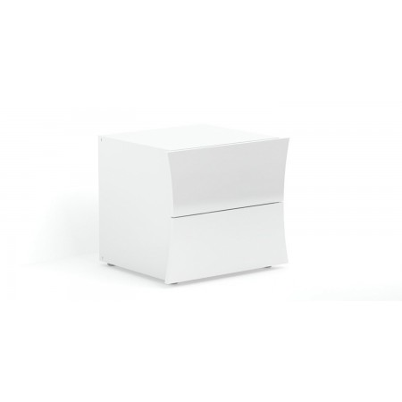 Comodino 2 Cassetti in Legno Bianco Lucido Design Camera da Letto Minimal