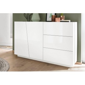 Madia 140 cm Credenza Laccato Bianco Mobile con 3 Cassetti e 2 Ante