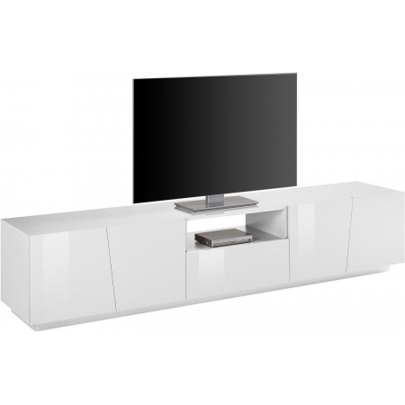 Mobile Porta TV Bianco con 4 Ante 220 cm Madia Bassa per Soggiorno