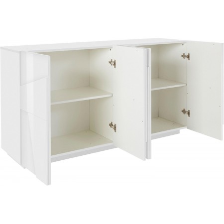 Mobile Basso 160 cm Credenza Bianco Laccato Madia in Legno con 4 Ante