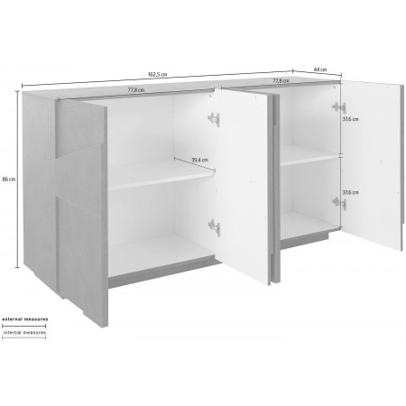 Mobile Basso 160 cm Credenza Bianco Laccato Madia in Legno con 4 Ante