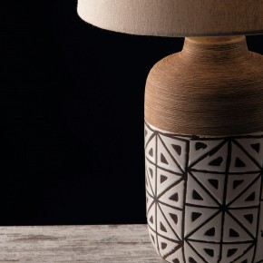 Lampada da Tavolo in Ceramica con Paralume in Tessuto Bianco Etnica 2