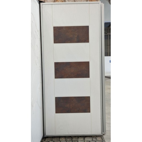 Portone Blindato per Esterno con Pannello Bianco e Inserti Corten