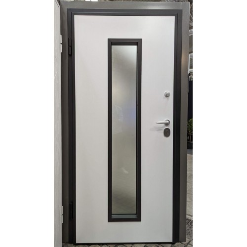 Portone Vetrato Blindato con Vetro e Pannello in Vetroresina per Esterno Noce | BricoShop24
