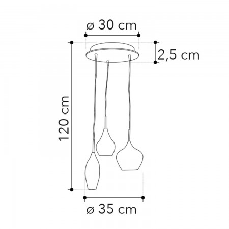 Lampadario Moderno con 3 Punti Luce a Sospensione da Interno di Design