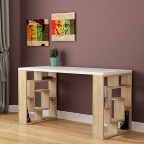 Tavolo Scrivania 140 con Libreria Rovere Bianco in Legno per Ufficio 2