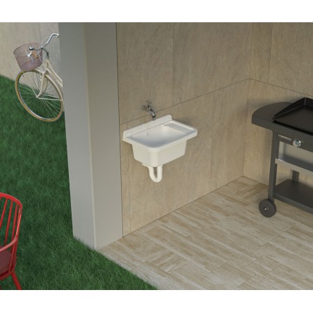 Pilozzo Lavabo in Resina 59x39x28 cm da Esterno Sifone e Kit Montaggio