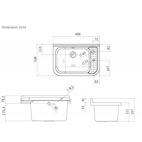 Pilozzo per Esterno Lavabo 50x34 cm Lavanderia Grigio Lavello a Muro