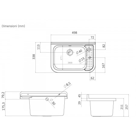 Pilozzo per Esterno Lavabo 50x34 cm Lavanderia Grigio Lavello a Muro