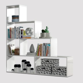 Mobile Libreria Bianca Lucida Divisorio Scala Bifacciale Design a Giorno Legno