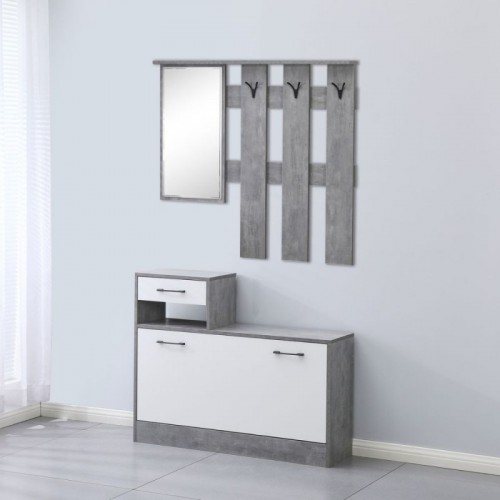 Mobile Ingresso XL Grigio e Bianco con Scarpiera e Specchio