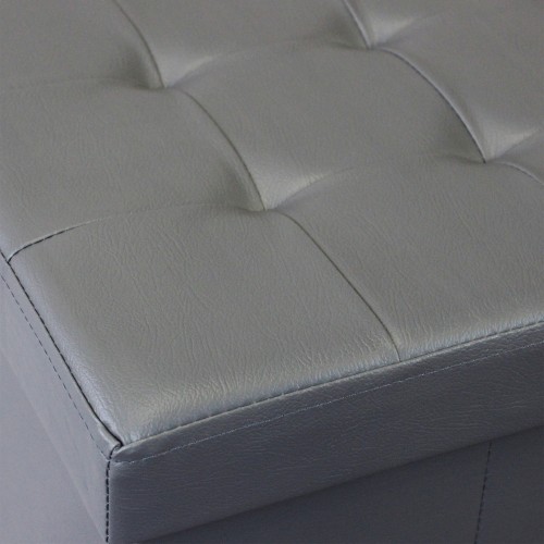 Pouf Contenitore Poggiapiedi in Ecopelle Grigio Rettangolare 76x38 cm