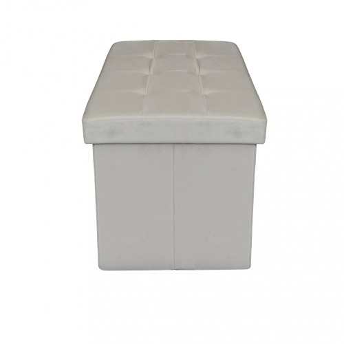 Pouf Contenitore Poggiapiedi in Velluto Beige Rettangolare 76x38 cm