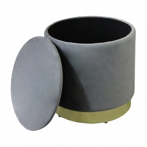 Pouf Poggiapiedi Rotondo da Salotto in Velluto Grigio base oro 2