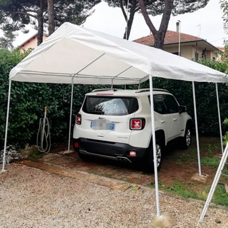 Gazebo per auto 3x6 metri Carport in Metallo Bianco Parasole