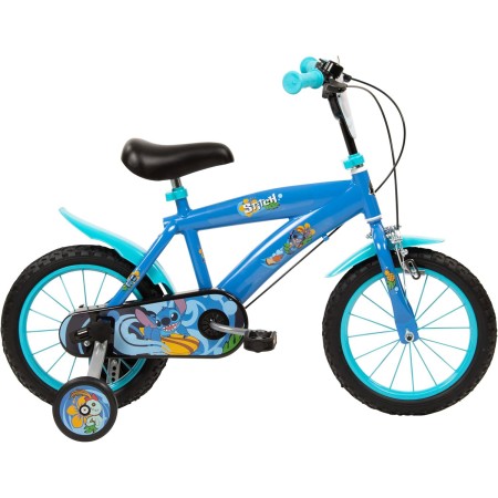 Bicicletta con Rotelle da Bambino Stitch Bici Blu Ruota 14 Pollici