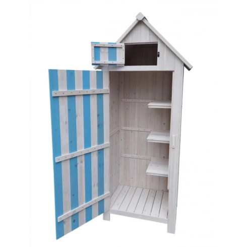 Armadio Contenitore in Legno da Giardino Blu/Bianco Ripostiglio Attrezzi