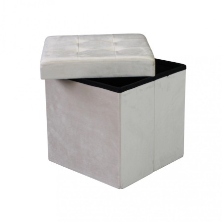 Pouf Contenitore quadrato in Velluto Beige 38 x 38 x 38 cm