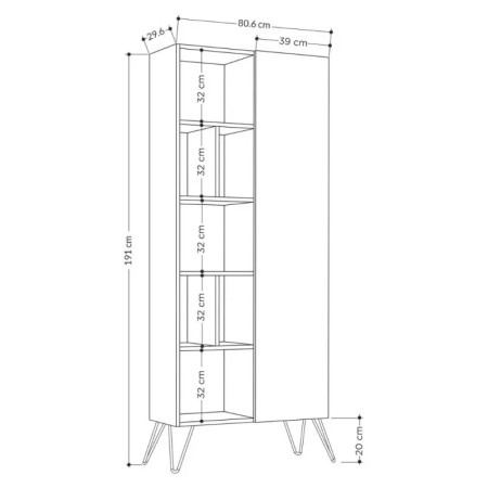 Libreria con Anta 7 Ripiani Antracite 80,6x191 cm