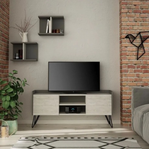 Mobile Porta Tv Ante Bianche Vintage e Mensole 125x33x56 cm