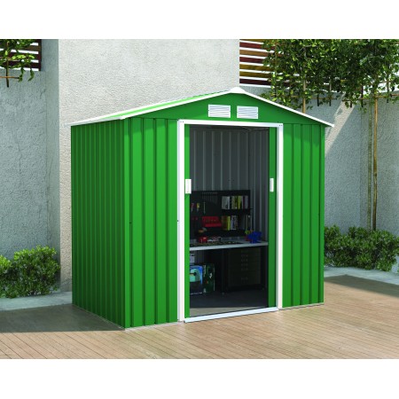 Casetta da Giardino Verde in Lamiera 213x131x195 cm Porta Attrezzi