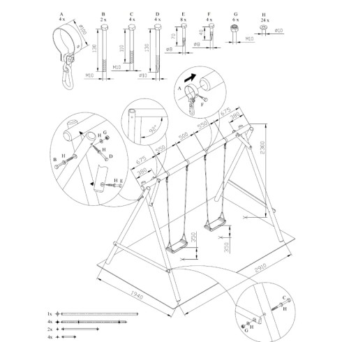 Altalena in Legno per Bambini 2 Posti Gioco da Giardino