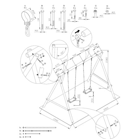 Altalena in Legno per Bambini 2 Posti Gioco da Giardino