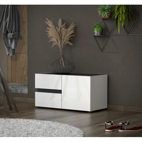 Panca Scarpiera Bianca 80x38x38 cm 1 Anta 2 Cassetti Soft-Close