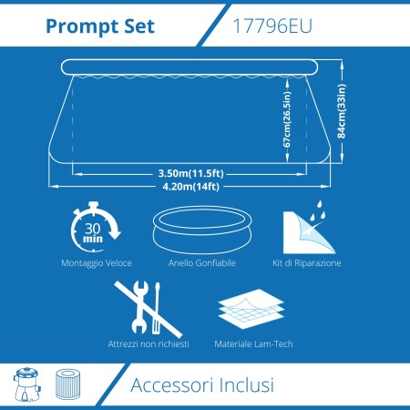 Piscina Tonda 420 cm Fuori Terra con Pompa Filtro h84 cm