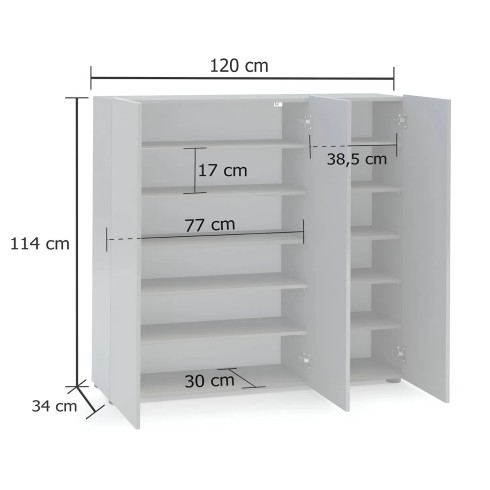 Scarpiera Grigia 3 Ante 120x34x115 cm Melaminico Laccato